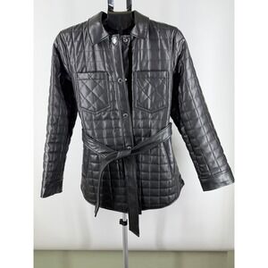 Laundry by Shelli Segal Black Quilted Faux Leather Belted Shirt Jacket M